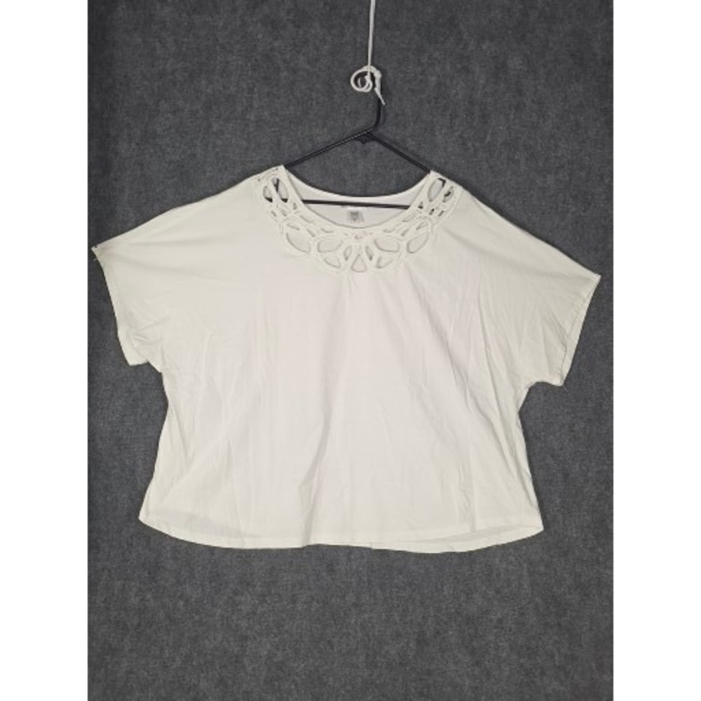 Rebecca Malone Woman‎ White Cotton Crochet Cutout Neck Top Plus Size 3X Casual